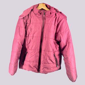 Whales Tail Womens Pink Puffer Jacket With Detachable Hood Size M